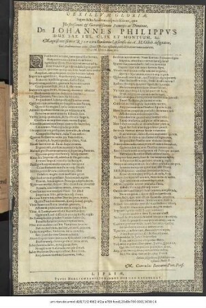 Vexillum Gloriae Super Actu Academico speciosissimo, quo ... Dn. Johannes Philippus Dux Sax. Iul. Cliv. Et Montium, &c. Magnificentißimus Rectore Academiae Lipsiensis die 16. M. Octob. designatus, Toti Academicorum coetui, solenni festivitate instituta, publica Oratione commendaretur, D. 2. M. Xbris, Anno 1612.