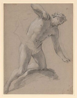 Vouet, Simon: Zeichnungen II, Blatt 5: Bogenschießender Apollo mit Lorbeerkranz, auf Wolken kniend - BSB Cod.icon. 397 b(5