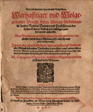 Von Zauberern, Hexen und Unholden wahrhaftiger Bericht