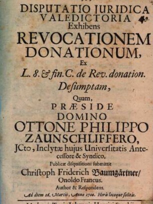 Disp. ... exhibens revocationem donationum
