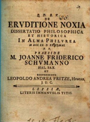 Diss. philos. de eruditione noxia