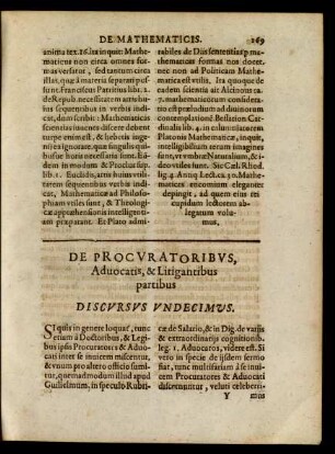 De Procuratoribus, Aduocatis, & Litigantibus partibus Discursus Undecimus.
