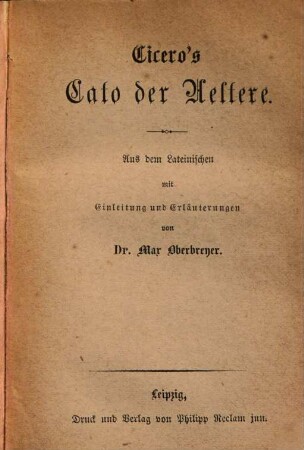 Cicero's Cato der Aeltere
