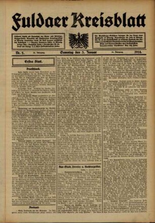Erste Ausgabe vom Samstag, den 03. Januar 1914.