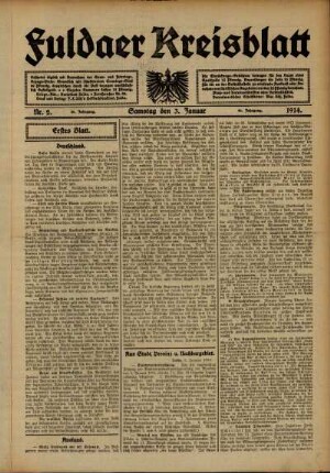 Erste Ausgabe vom Samstag, den 03. Januar 1914.