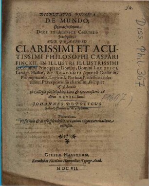 Disputatio Physica De Mundo