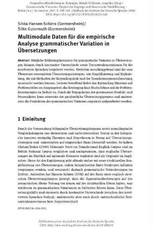Multimodale Daten für die empirische Analyse grammatischer Variation in Übersetzungen