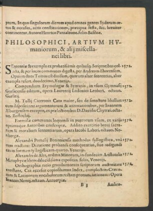 Philosophici, Artium Humaniorum, & alii miscellanei libri.