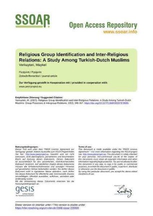 Religious Group Identification and Inter-Religious Relations: A Study Among Turkish-Dutch Muslims