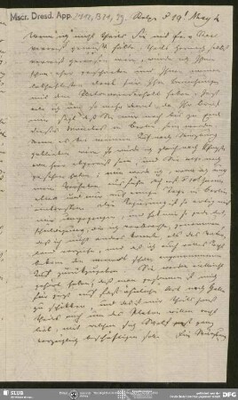 Eigenh. Brief von Friedrich Schleiermacher an August Wilhelm von Schlegel, Stolpe, 19.05.1804