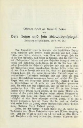 Offener Brief an Heinrich Heine aus Herr Heine und sein Schwabenspiegel