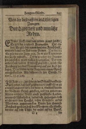 Von der bestrafften leichtfertigen Zungen Durch gottlose und unnütze Reden.