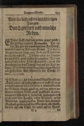 Von der bestrafften leichtfertigen Zungen Durch gottlose und unnütze Reden.