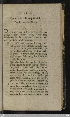 Zweites Hauptstük Von Lesung der Akten