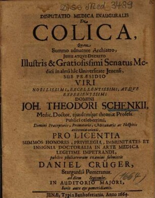 Disputatio Medica Inauguralis De Colica