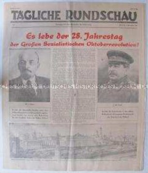 Sowjetische Tageszeitung für die deutsche Bevölkerung "Tägliche Rundschau" zum Jahrestag der Oktoberrevolution 1917