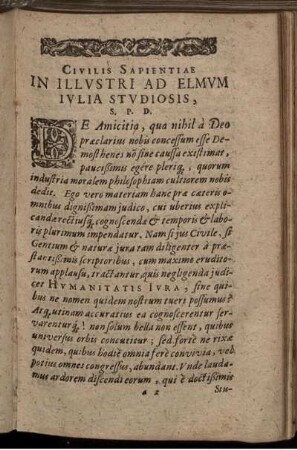 Civilis Sapientiae In Illustri Ad Elmum Iulia Studiosis, S. P. D.