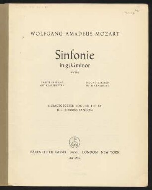 Sinfonie in g/G minor : KV 550 : Zweite Fassung mit Klarinetten