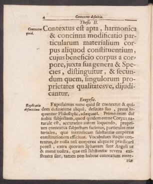 Thesis II. Contextus est apta, harmonica & concinna modificatio particularum materialium corpus aliquod constituentium, ...