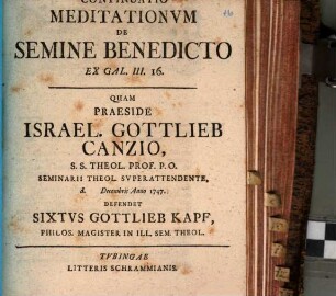 Continuatio Meditationvm De Semine Benedicto Ex Gal. III. 16.