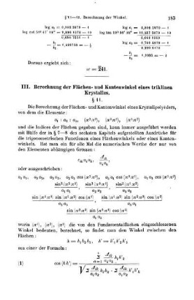 § 11.-13. Berechnung der Flächen- und Kantenwinkel eines triklinen Krystalles.