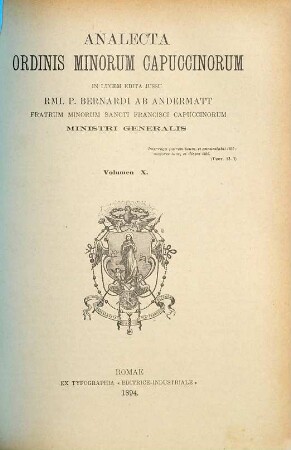 Analecta Ordinis Fratrum Minorum Capuccinorum. 10. 1894