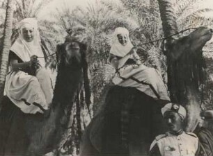 Libyen, Oasenstadt Ghadames. Vornehme Berberfrauen auf Kamelen