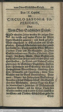 Das IX. Capitel. De Circulo Saxoniae Superioris, Oder Vom Ober-Sächsischen Cräyse
