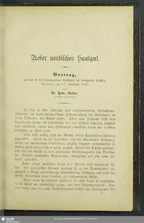 Ueber nordisches Saatgut : Vortrag, gehalten in der Oekonomischen Gesellschaft im Königreiche Sachsen, Dresden, am 17. November 1882