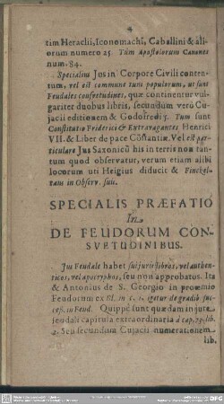 Specialis Praefatio, In De Feudorum Consuetudinibus