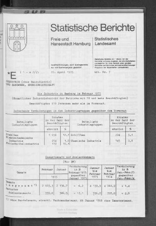 Die Industrie in Hamburg im Februar 1975 : Lfd. Nr. 7