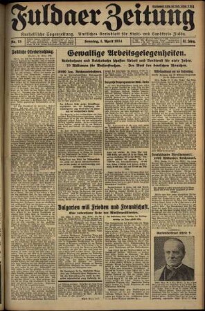 Erste Ausgabe vom Sonntag, den 01. April 1934.