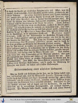 Bekanntmachung eines nützlichen Unkrautes.
