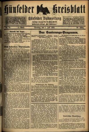Erste Ausgabe vom Dienstag, den 01. Juli 1930.