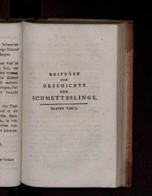 Beiträge zur Geschichte der Schmetterlinge. Erster Theil.