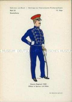 Uniformdarstellung, Offizier des Husaren-Regiments, Herzogtum Braunschweig, 1848.