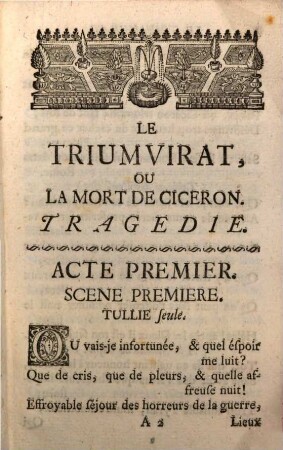 Le triumvirat, ou la mort de Ciceron : tragédie