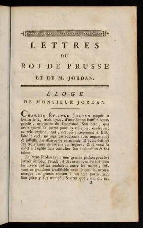 1-20, Éloge de Monsieur Jordan.-Épitre VII. a Jordan.