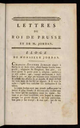 1-20, Éloge de Monsieur Jordan.-Épitre VII. a Jordan.