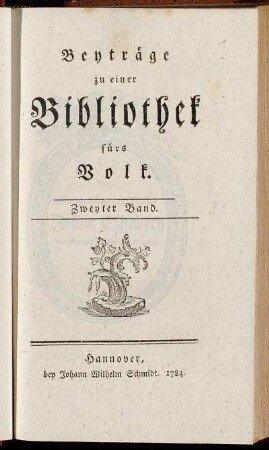 Beyträge zu einer Bibliothek fürs Volk. Zweyter Band.