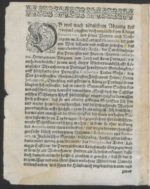 Kurtze behauptung vnd vertheidigung Der Gerechten vnd einhelligen Erwehlung des Durchleuchtigsten vnd Großmächtigsten Königs zu Portugal/ Königs Johannis [...]