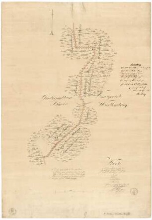 Karte von der Königl. Württembergischen und Grosherzoglich Badischen Landes-Gränze an den Markungen Deinbuch, Lustbonn, Rengershausen, Assamstadt
