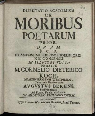 Prior: Disputatio Academica De Moribus Poëtarum .... Prior