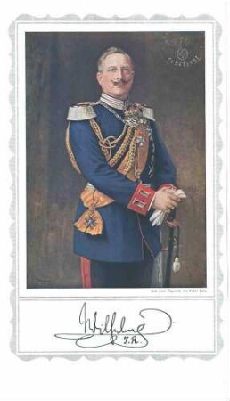 Kaiser Wilhelm II., König von Preußen, stehend in Uniform mit Orden, Säbel und Handschuhe in Händen haltend, Brustbild