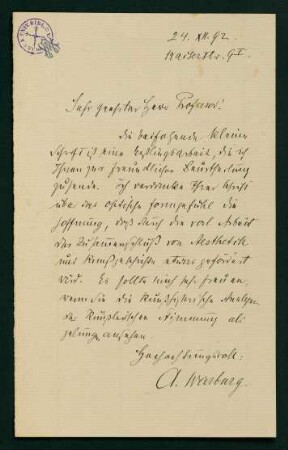 Brief vom 24.12.1892