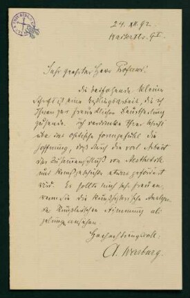 Brief vom 24.12.1892