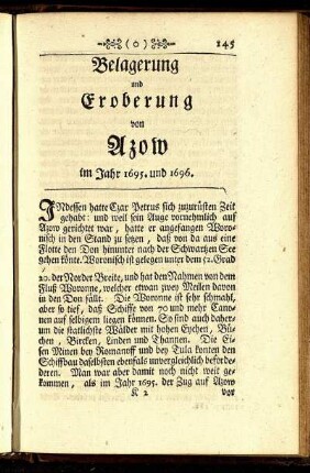 Belagerung und Eroberung von Azow im Jahr 1695. und 1696.