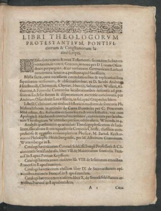 Libri Theologorum Protestantium, Pontificiorum & Cinglianorum latine scripti.
