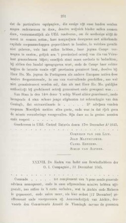 XXXVII. De Raden van Indie aan Bewindhebbers der O. I. Compagnie, 31 December 1645