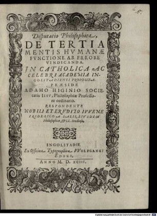 Disp. philos. de tertia mentis humanae functione ab errore vindicanda